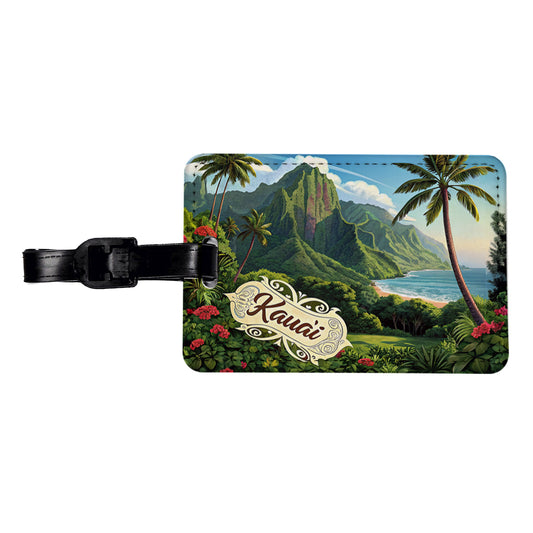 Kaua'i, Hawaii Hi Tropical Travel City State Stamp Travel Faux Leather Luggage Tag