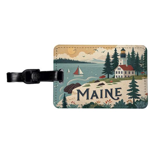 Maine ME Travel City State Stamp Travel Faux Leather Luggage Tag