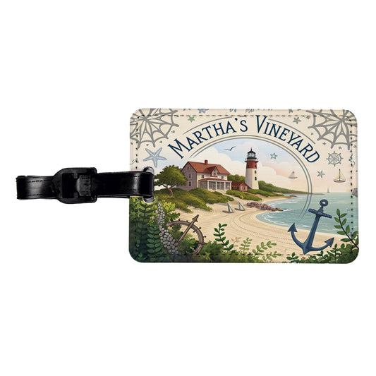 Martha's Vineyard, Massachusetts MA Travel City State Stamp Travel Faux Leather Luggage Tag