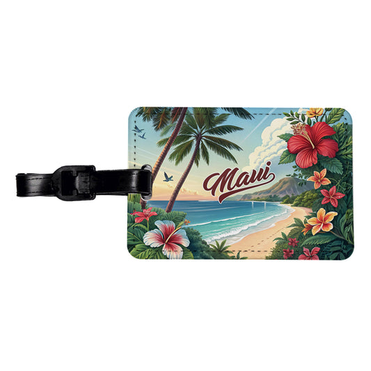 Maui, Hawaii HI Travel City State Stamp Travel Faux Leather Luggage Tag
