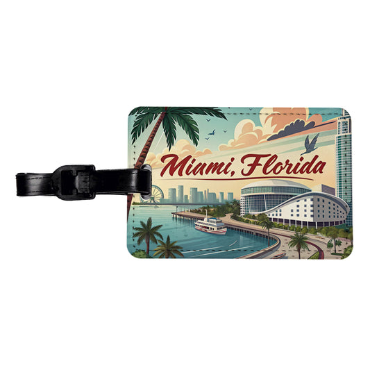 Miami, Florida FL Travel City State Stamp Travel Faux Leather Luggage Tag