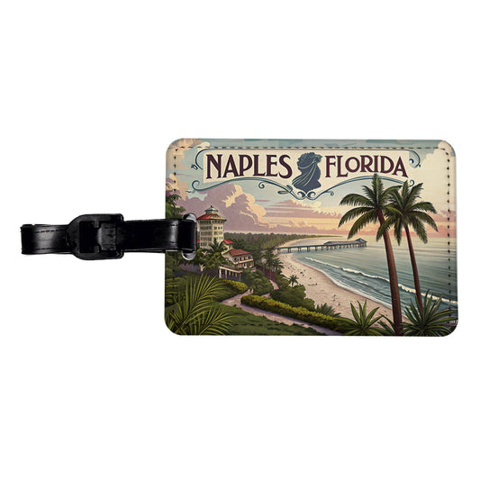 Naples, Florida FL Travel City State Stamp Travel Faux Leather Luggage Tag