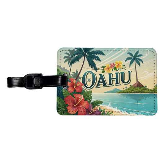 O'Ahu Hawaii HI Travel City State Stamp Travel Faux Leather Luggage Tag