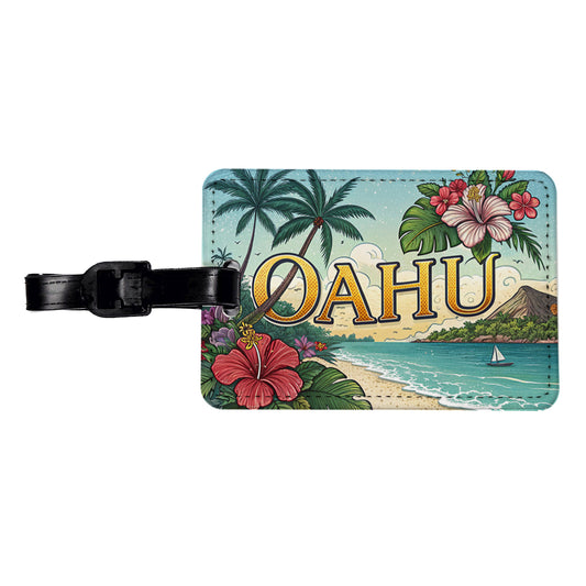 O'Ahu Hawaii HI Tropical Travel City State Stamp Travel Faux Leather Luggage Tag