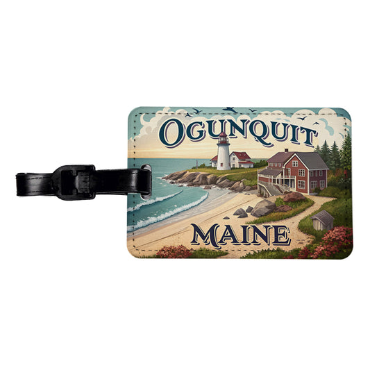 Ogunquit, Maine ME Travel City State Stamp Travel Faux Leather Luggage Tag