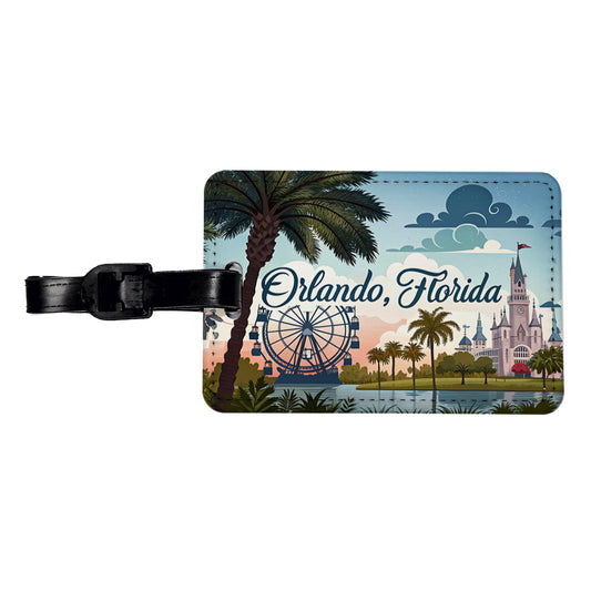 Orlando, Florida FL Travel City State Stamp Travel Faux Leather Luggage Tag