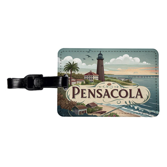 Pensacola, Florida FL Travel City State Stamp Travel Faux Leather Luggage Tag