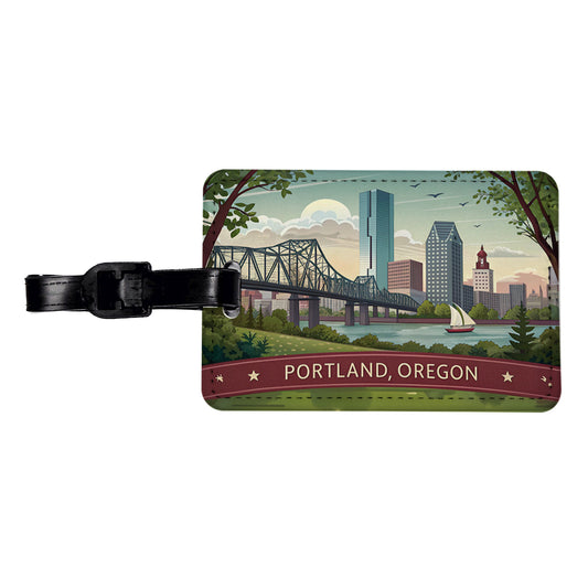 Portland, Oregon OR Travel City State Stamp Travel Faux Leather Luggage Tag