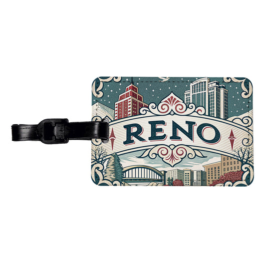 Reno, Nevada NV Travel City State Stamp Travel Faux Leather Luggage Tag