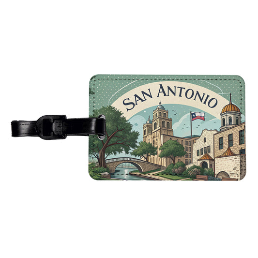 San Antonio, Texas TX Travel City State Stamp Travel Faux Leather Luggage Tag