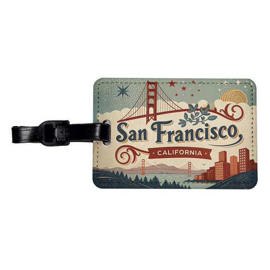 San Francisco, California CA Travel City State Stamp Travel Faux Leather Luggage Tag