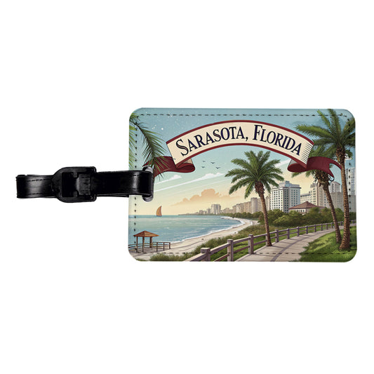 Sarasota, Florida FL Travel City State Stamp Travel Faux Leather Luggage Tag