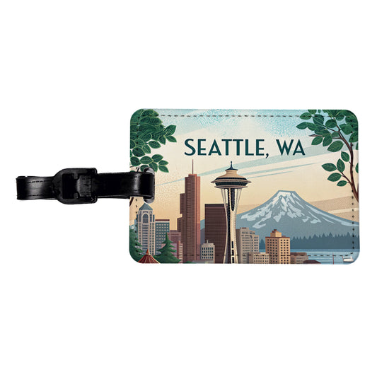 Seattle, Washington WA Travel City State Stamp Travel Faux Leather Luggage Tag