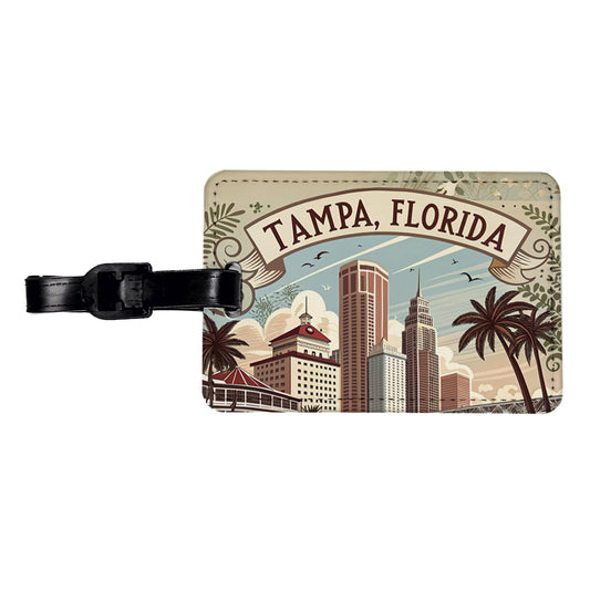 Tampa, Florida FL Travel City State Stamp Travel Faux Leather Luggage Tag