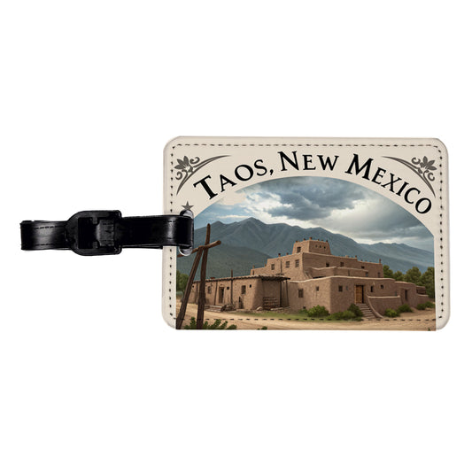Taos, New Mexico NM Travel City State Stamp Travel Faux Leather Luggage Tag