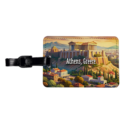 Athens, Greece Travel City Country Stamp Travel Faux Leather Luggage Tag