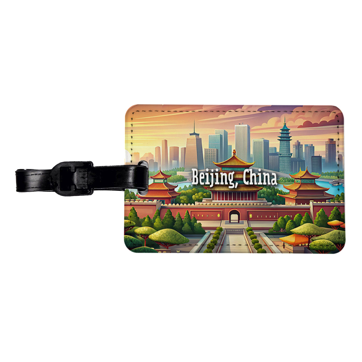 Beijing, China Travel City Country Stamp Travel Faux Leather Luggage Tag