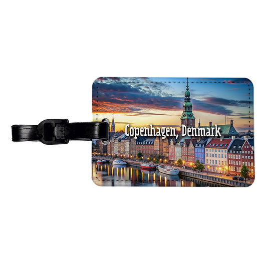 Copenhagen, Denmark Travel City Country Stamp Travel Faux Leather Luggage Tag