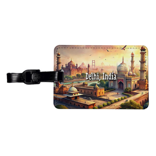 Delhi, India Travel City Country Stamp Travel Faux Leather Luggage Tag