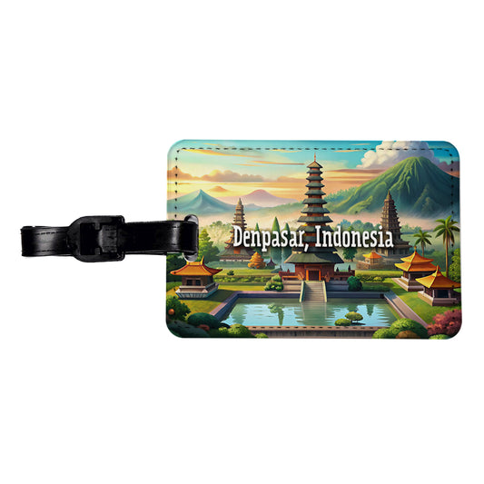 Denpasar, Indonesia Travel City Country Stamp Travel Faux Leather Luggage Tag