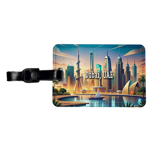 Dubai, UAE Travel City Country Stamp Travel Faux Leather Luggage Tag