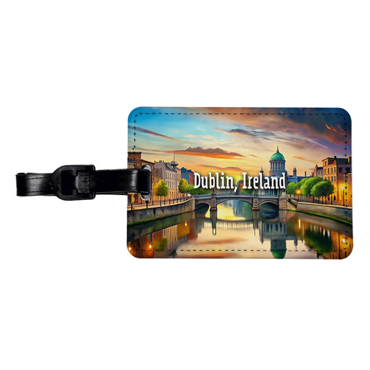 Dublin, Ireland Travel City Country Stamp Travel Faux Leather Luggage Tag
