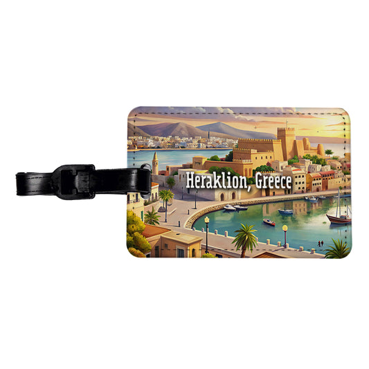 Heraklion, Greece Travel City Country Stamp Travel Faux Leather Luggage Tag