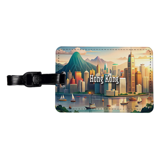 Hong Kong Travel City Country Stamp Travel Faux Leather Luggage Tag