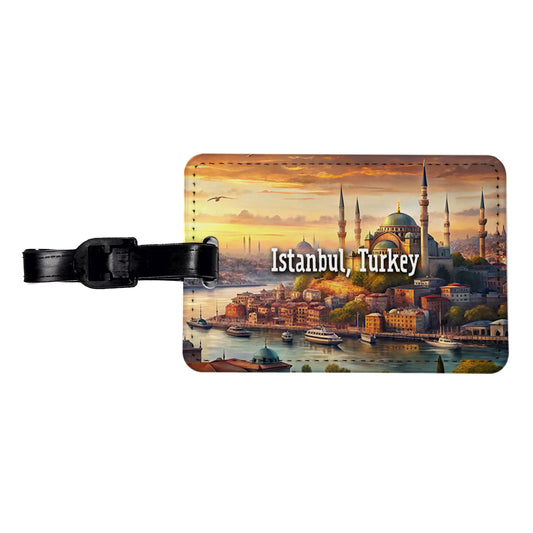Istanbul, Turkey Travel City Country Stamp Travel Faux Leather Luggage Tag