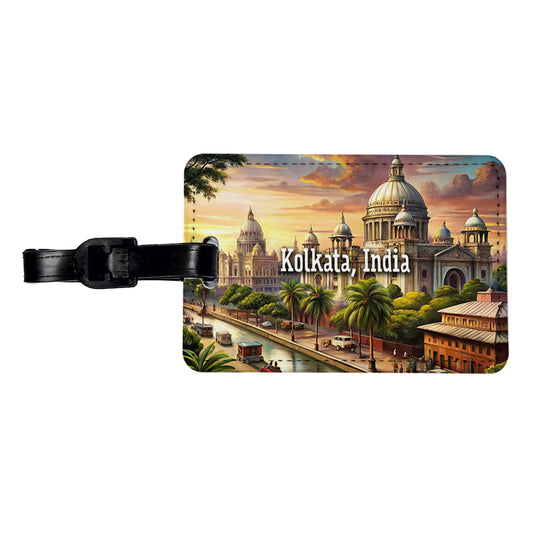 Kolkata, India Travel City Country Stamp Travel Faux Leather Luggage Tag