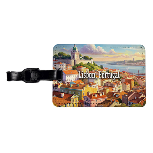 Lisbon, Portugal Travel City Country Stamp Travel Faux Leather Luggage Tag