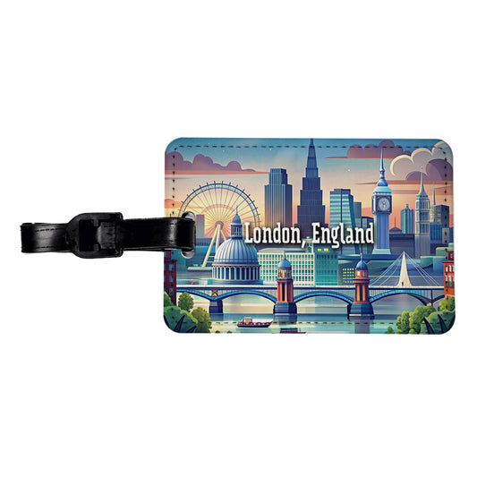 London, England Travel City Country Stamp Travel Faux Leather Luggage Tag