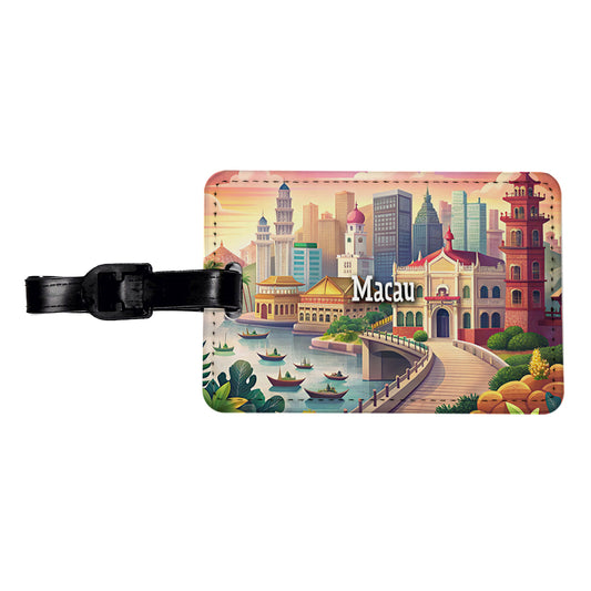 Macau Travel City Country Stamp Travel Faux Leather Luggage Tag