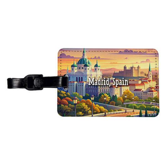 Madrid, Spain Travel City Country Stamp Travel Faux Leather Luggage Tag