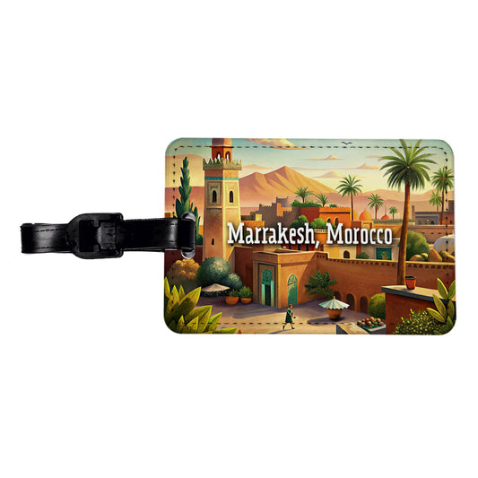 Marrakesh, Morocco Travel City Country Stamp Travel Faux Leather Luggage Tag