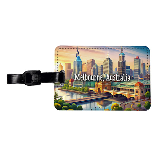 Melbourne, Australia Travel City Country Stamp Travel Faux Leather Luggage Tag