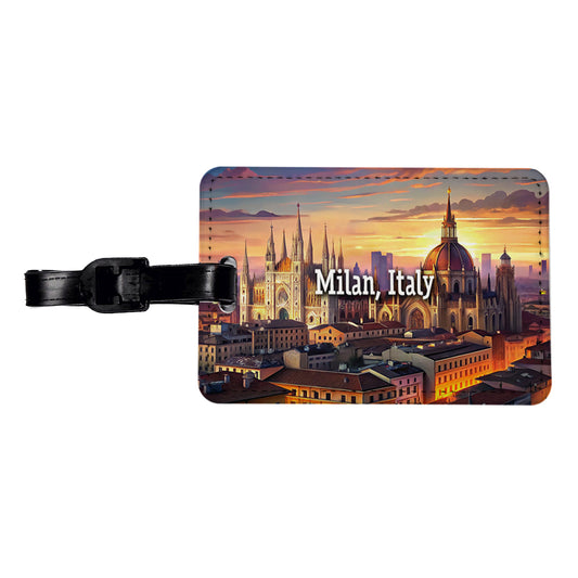 Milan, Italy Travel City Country Stamp Travel Faux Leather Luggage Tag