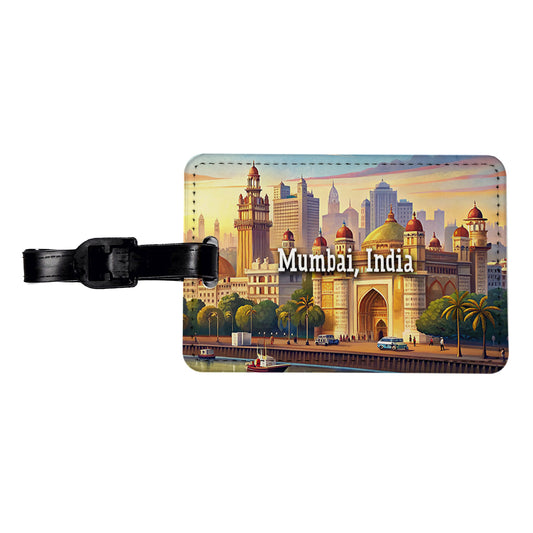 Mumbai, India Travel City Country Stamp Travel Faux Leather Luggage Tag