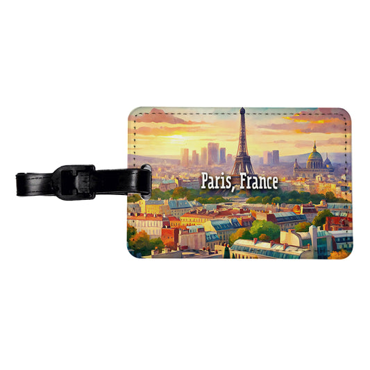 Paris, France Travel City Country Stamp Travel Faux Leather Luggage Tag