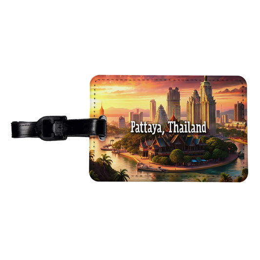 Pattaya, Thailand Travel City Country Stamp Travel Faux Leather Luggage Tag
