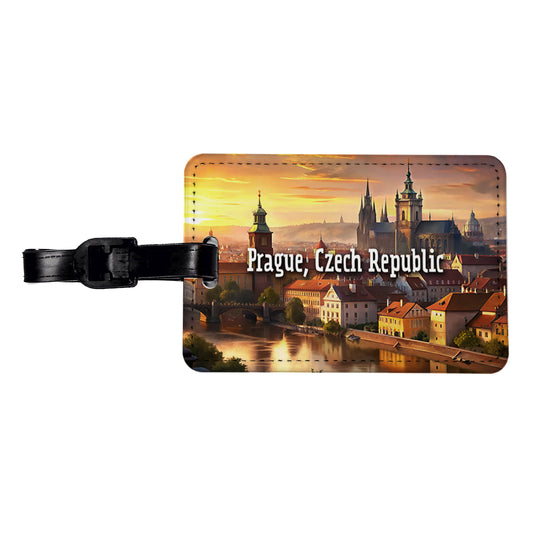 Prague, Czech Republic Travel City Country Stamp Travel Faux Leather Luggage Tag