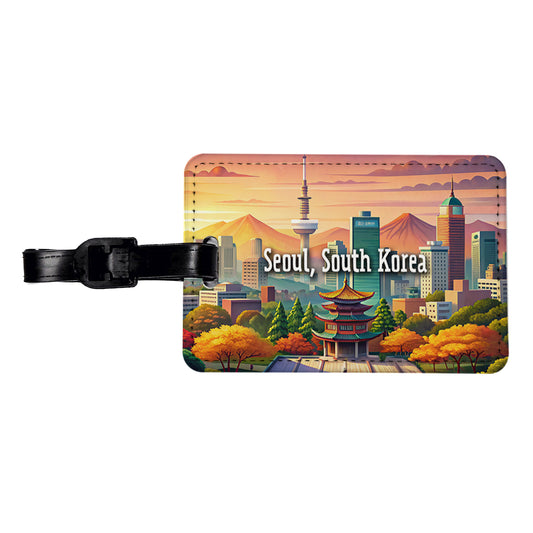 Seoul, South Korea Travel City Country Stamp Travel Faux Leather Luggage Tag