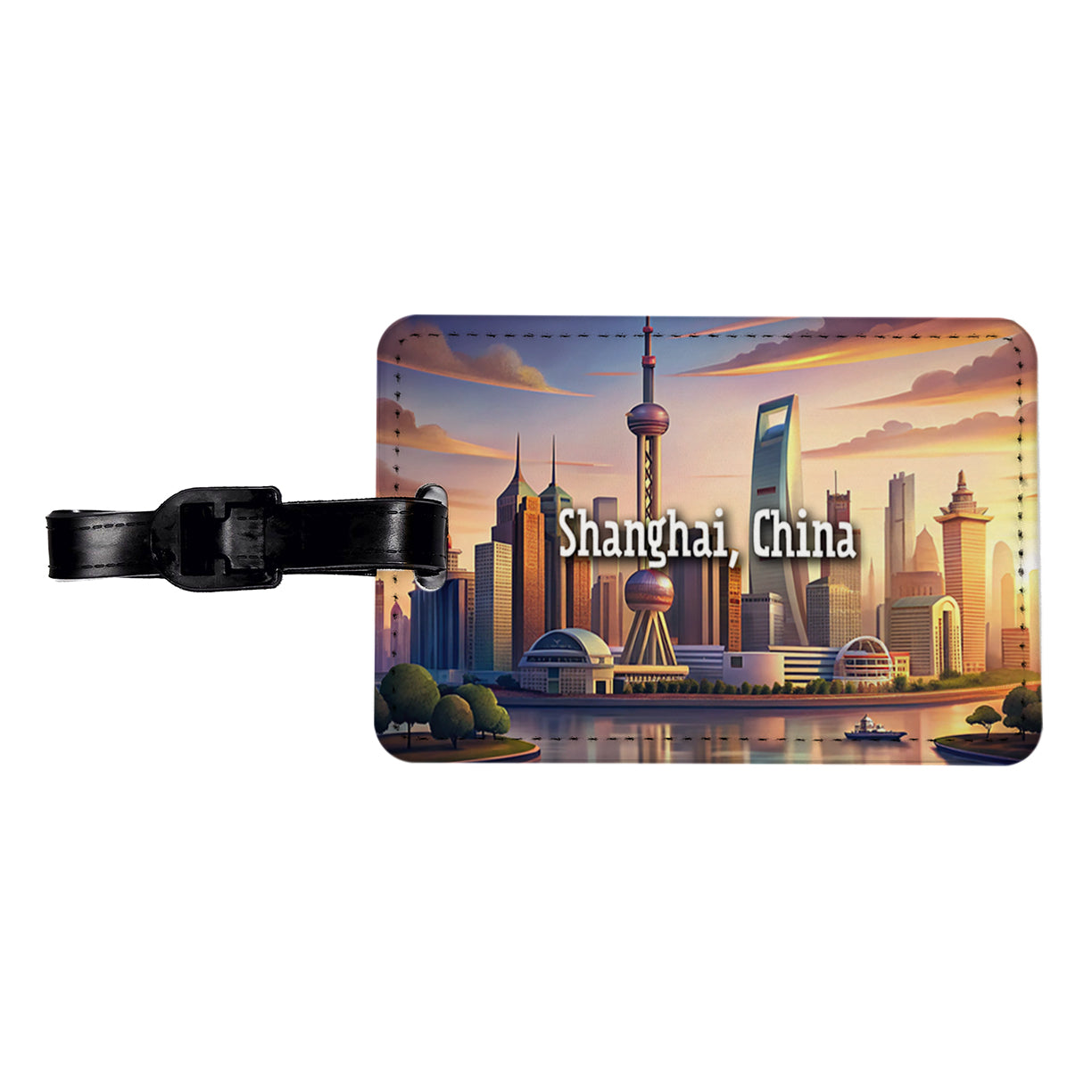 Shanghai, China Travel City Country Stamp Travel Faux Leather Luggage Tag