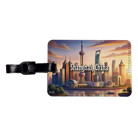 Shanghai, China Travel City Country Stamp Travel Faux Leather Luggage Tag