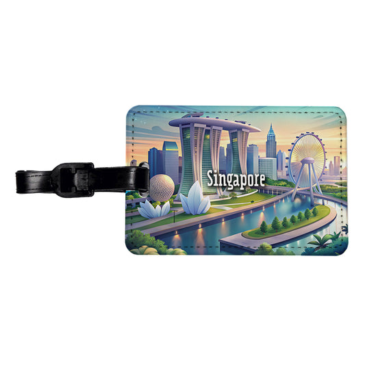 Singapore Travel City Country Stamp Travel Faux Leather Luggage Tag
