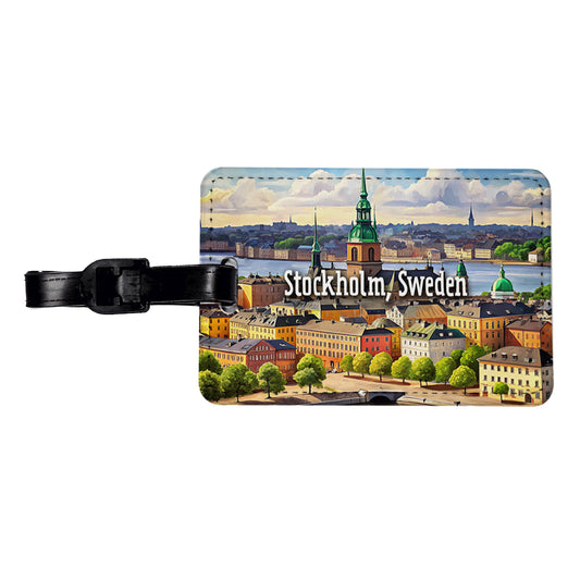 Stockholm, Sweden Travel City Country Stamp Travel Faux Leather Luggage Tag