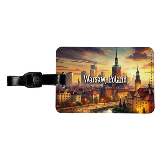 Warsaw, Poland Travel City Country Stamp Travel Faux Leather Luggage Tag
