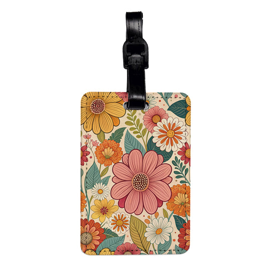 60s Sixties Groovy Flowers Floral Travel Faux Leather Luggage Tag