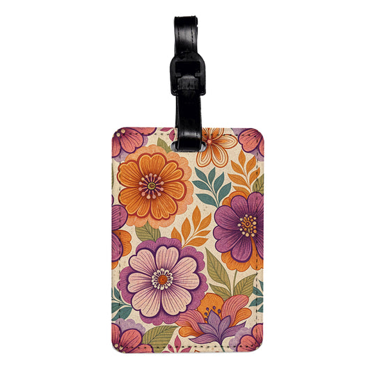 70s Seventies Flowers Floral Travel Faux Leather Luggage Tag