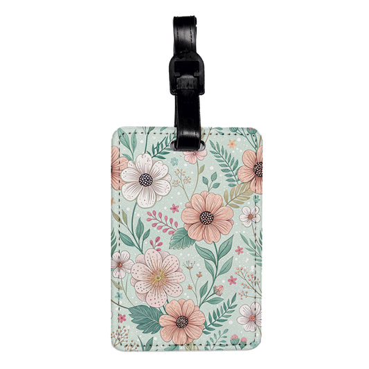 Adorable Floral Flowers Pink White Travel Faux Leather Luggage Tag